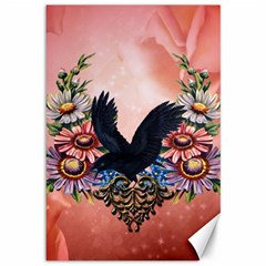 Wonderful Crow With Flowers On Red Vintage Dsign Canvas 12  X 18  by FantasyWorld7