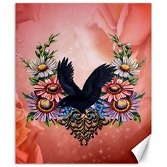 Wonderful Crow With Flowers On Red Vintage Dsign Canvas 20  X 24  by FantasyWorld7