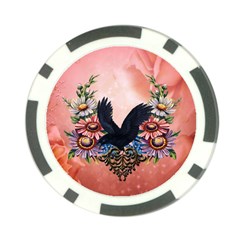 Wonderful Crow With Flowers On Red Vintage Dsign Poker Chip Card Guard