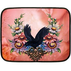 Wonderful Crow With Flowers On Red Vintage Dsign Fleece Blanket (Mini)