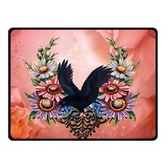 Wonderful Crow With Flowers On Red Vintage Dsign Double Sided Fleece Blanket (Small) 