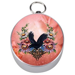 Wonderful Crow With Flowers On Red Vintage Dsign Silver Compasses by FantasyWorld7