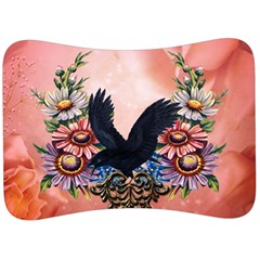 Wonderful Crow With Flowers On Red Vintage Dsign Velour Seat Head Rest Cushion by FantasyWorld7