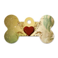 Wonderful Decorative Heart On Soft Vintage Background Dog Tag Bone (one Side) by FantasyWorld7