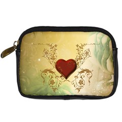 Wonderful Decorative Heart On Soft Vintage Background Digital Camera Leather Case by FantasyWorld7