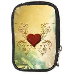 Wonderful Decorative Heart On Soft Vintage Background Compact Camera Leather Case by FantasyWorld7