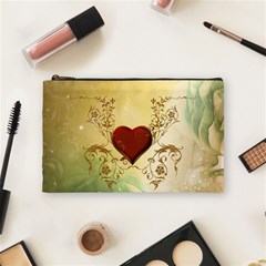 Wonderful Decorative Heart On Soft Vintage Background Cosmetic Bag (medium) by FantasyWorld7