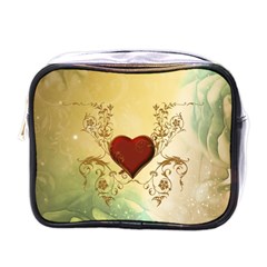 Wonderful Decorative Heart On Soft Vintage Background Mini Toiletries Bag (one Side) by FantasyWorld7