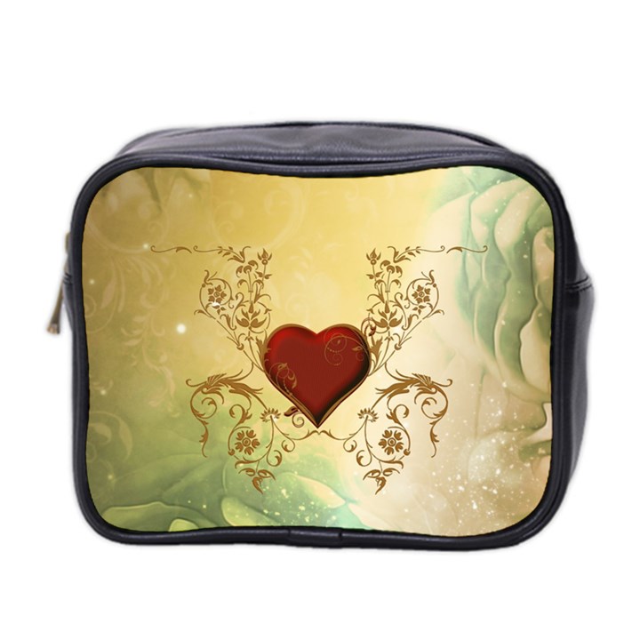 Wonderful Decorative Heart On Soft Vintage Background Mini Toiletries Bag (Two Sides)