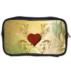 Wonderful Decorative Heart On Soft Vintage Background Toiletries Bag (one Side) by FantasyWorld7