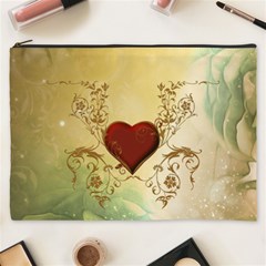 Wonderful Decorative Heart On Soft Vintage Background Cosmetic Bag (xxxl) by FantasyWorld7