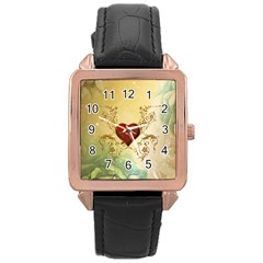 Wonderful Decorative Heart On Soft Vintage Background Rose Gold Leather Watch  by FantasyWorld7