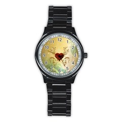 Wonderful Decorative Heart On Soft Vintage Background Stainless Steel Round Watch by FantasyWorld7