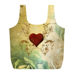 Wonderful Decorative Heart On Soft Vintage Background Full Print Recycle Bag (l) by FantasyWorld7