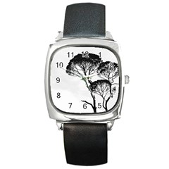 Silhouette Photo Of Trees Square Metal Watch