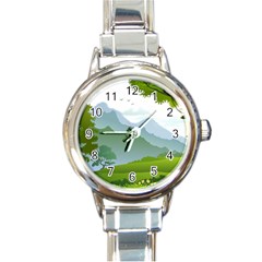 Forest Landscape Photography Illustration Round Italian Charm Watch