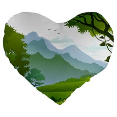 Forest Landscape Photography Illustration Large 19  Premium Flano Heart Shape Cushions