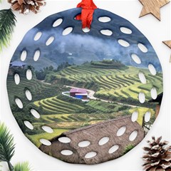 Rock Scenery The H Mong People Home Round Filigree Ornament (Two Sides)