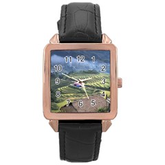 Rock Scenery The H Mong People Home Rose Gold Leather Watch 