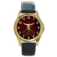 Awesome Cow Skeleton Round Gold Metal Watch by FantasyWorld7