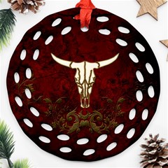 Awesome Cow Skeleton Ornament (round Filigree) by FantasyWorld7