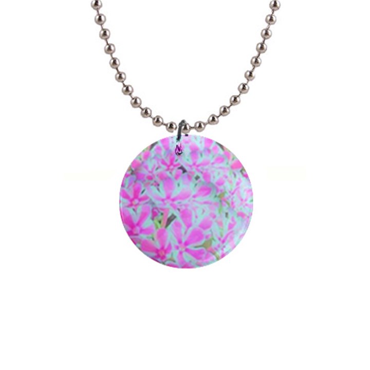 Hot Pink And White Peppermint Twist Flower Petals 1  Button Necklace