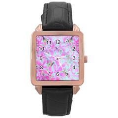 Hot Pink And White Peppermint Twist Flower Petals Rose Gold Leather Watch  by myrubiogarden