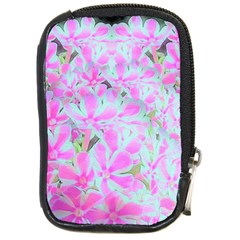 Hot Pink And White Peppermint Twist Flower Petals Compact Camera Leather Case by myrubiogarden