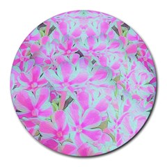 Hot Pink And White Peppermint Twist Flower Petals Round Mousepads by myrubiogarden