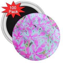 Hot Pink And White Peppermint Twist Flower Petals 3  Magnets (100 Pack) by myrubiogarden