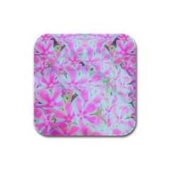 Hot Pink And White Peppermint Twist Flower Petals Rubber Square Coaster (4 Pack)  by myrubiogarden