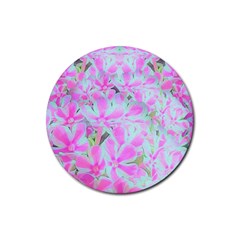 Hot Pink And White Peppermint Twist Flower Petals Rubber Coaster (round)  by myrubiogarden