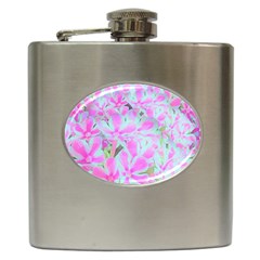 Hot Pink And White Peppermint Twist Flower Petals Hip Flask (6 Oz) by myrubiogarden