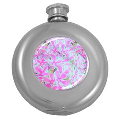 Hot Pink And White Peppermint Twist Flower Petals Round Hip Flask (5 Oz) by myrubiogarden