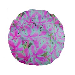 Hot Pink And White Peppermint Twist Flower Petals Standard 15  Premium Round Cushions by myrubiogarden