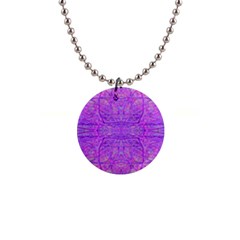 Hot Pink And Purple Abstract Branch Pattern 1  Button Necklace by myrubiogarden