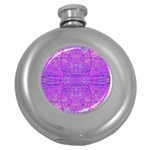 Hot Pink And Purple Abstract Branch Pattern Round Hip Flask (5 oz) Front