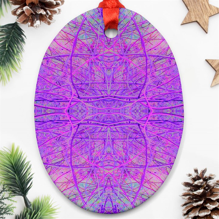 Hot Pink And Purple Abstract Branch Pattern Oval Ornament (Two Sides)