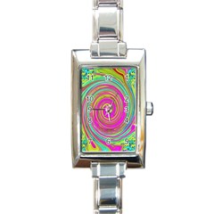 Groovy Abstract Pink, Turquoise And Yellow Swirl Rectangle Italian Charm Watch by myrubiogarden