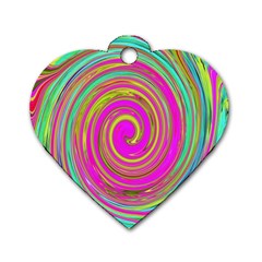 Groovy Abstract Pink, Turquoise And Yellow Swirl Dog Tag Heart (two Sides) by myrubiogarden