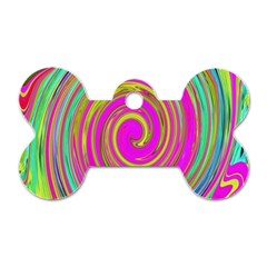 Groovy Abstract Pink, Turquoise And Yellow Swirl Dog Tag Bone (one Side) by myrubiogarden