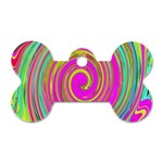 Groovy Abstract Pink, Turquoise And Yellow Swirl Dog Tag Bone (One Side) Front