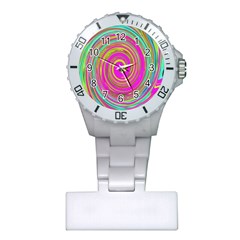 Groovy Abstract Pink, Turquoise And Yellow Swirl Plastic Nurses Watch by myrubiogarden