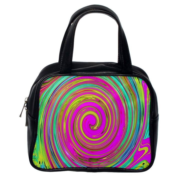 Groovy Abstract Pink, Turquoise And Yellow Swirl Classic Handbag (One Side)