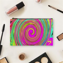 Groovy Abstract Pink, Turquoise And Yellow Swirl Cosmetic Bag (medium) by myrubiogarden