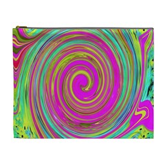 Groovy Abstract Pink, Turquoise And Yellow Swirl Cosmetic Bag (xl) by myrubiogarden