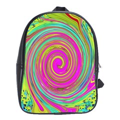 Groovy Abstract Pink, Turquoise And Yellow Swirl School Bag (large) by myrubiogarden