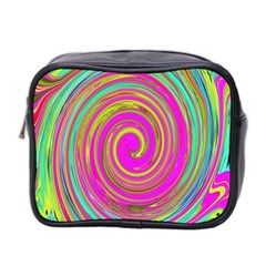 Groovy Abstract Pink, Turquoise And Yellow Swirl Mini Toiletries Bag (two Sides) by myrubiogarden