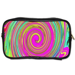 Groovy Abstract Pink, Turquoise And Yellow Swirl Toiletries Bag (one Side) by myrubiogarden