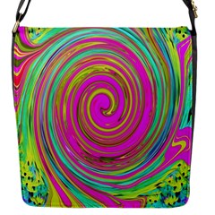 Groovy Abstract Pink, Turquoise And Yellow Swirl Flap Closure Messenger Bag (s) by myrubiogarden